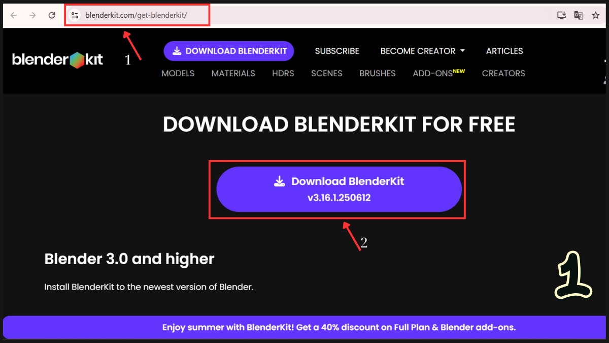 Cách tải và cài đặt BlenderKit đơn giản bước 1 (Hình minh họa)