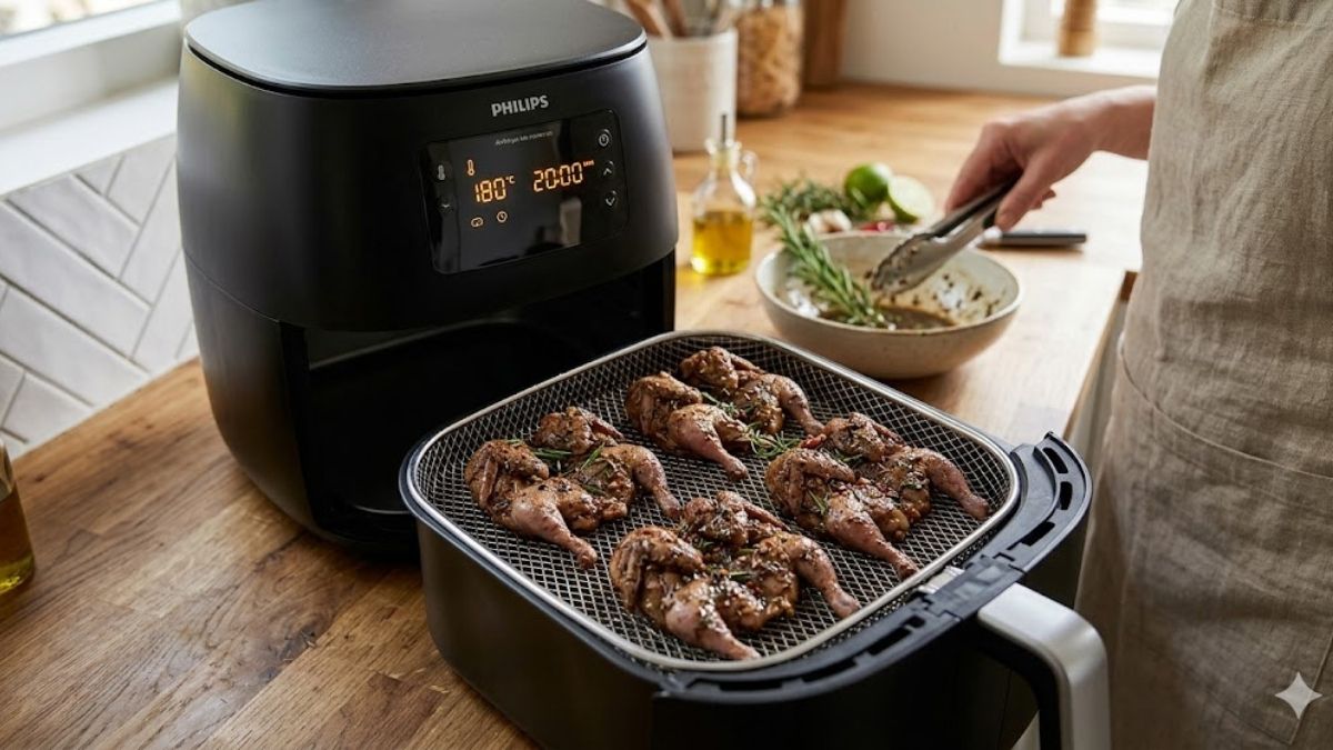 Cách làm bồ câu quay bằng nồi chiên không dầu - Bước 4 tiến hành quay chim bồ câu