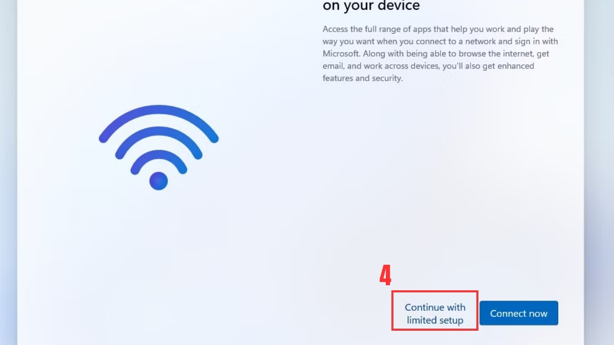 Bỏ qua đăng nhập Win 11 khi cài đặt khi không có kết nối Internet với câu lênh OOBE/BYPASSNRO bước 4