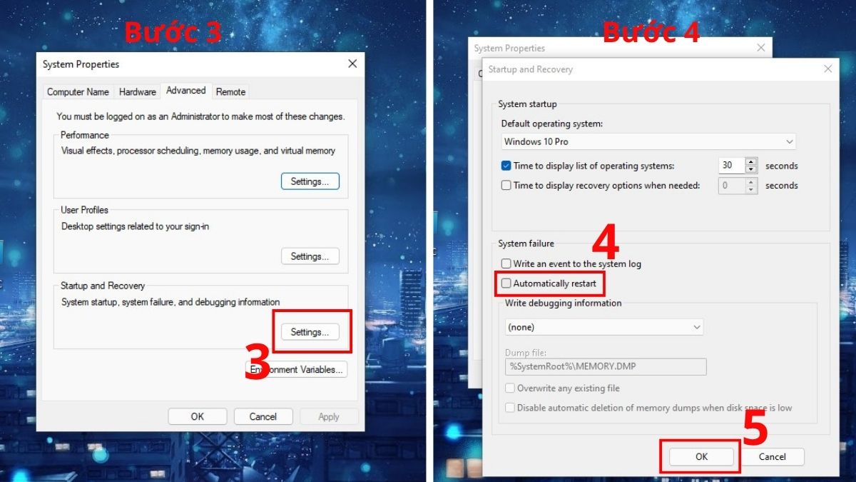 Tắt chế độ tự động khởi động lại để xử lý lỗi BSOD bước 3