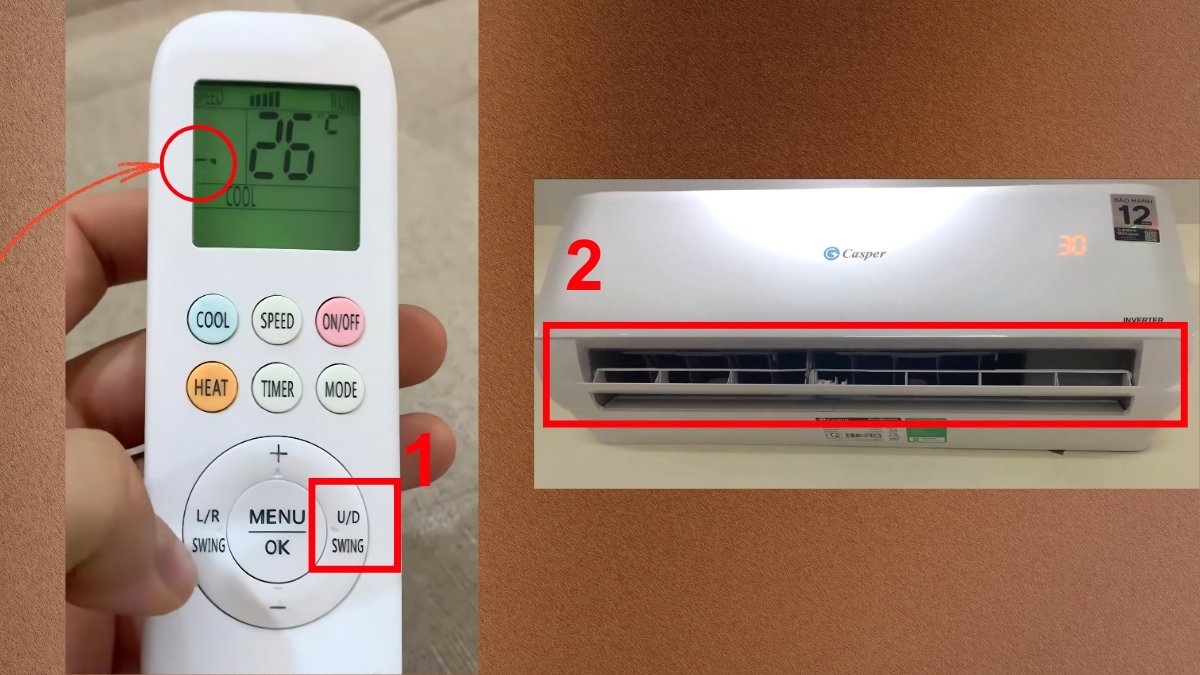 Ấn liên tục phím U/D SWING để chỉnh quạt gió
