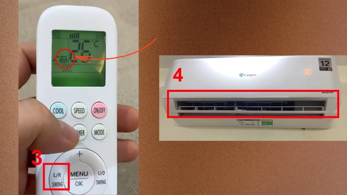 Bấm phím L/R SWING trên remote để chỉnh đảo gió