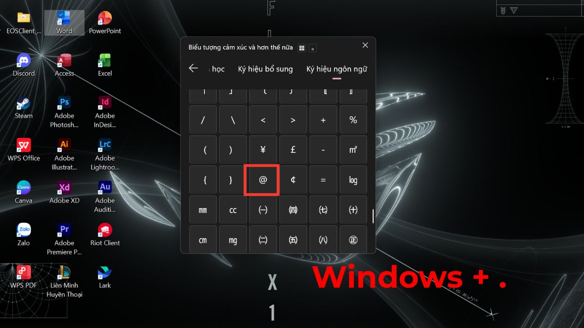 Bấm a còng trên máy tính trong kho emoji trên Windows