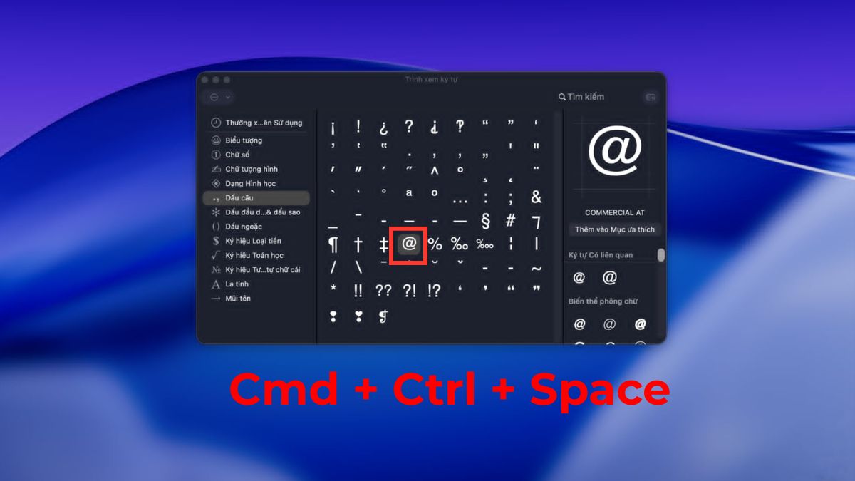 Bấm a còng trên máy tính trong kho emoji trên macOS