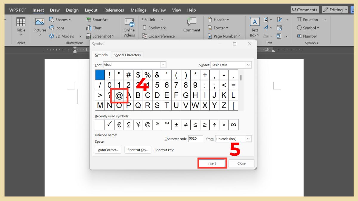 Bấm a còng trong Word 2