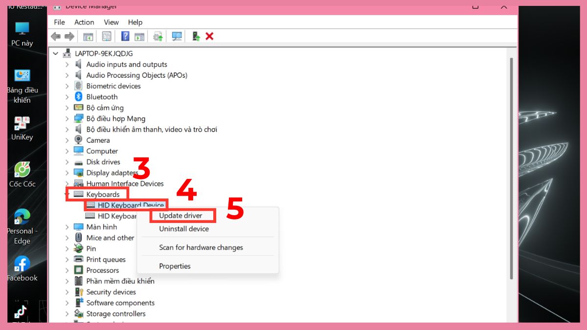 Cập nhật driver bàn phím trên Windows nếu không gõ được a còng bước 2