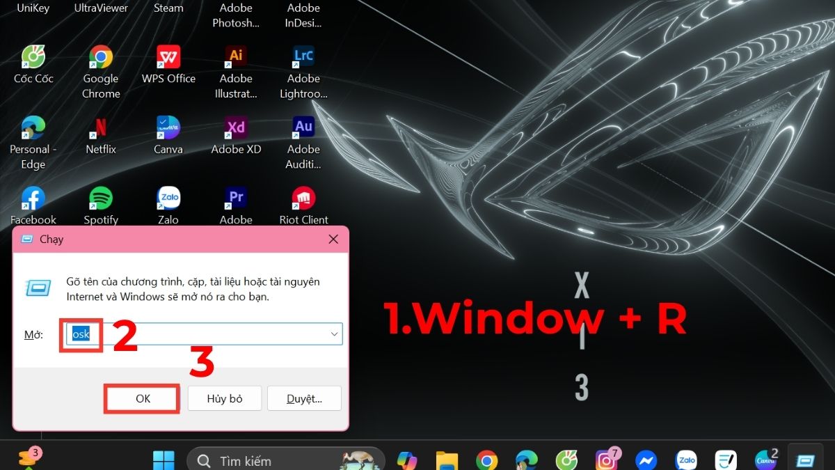 Bấm a còng bằng bàn phím ảo trên Windows bước 1
