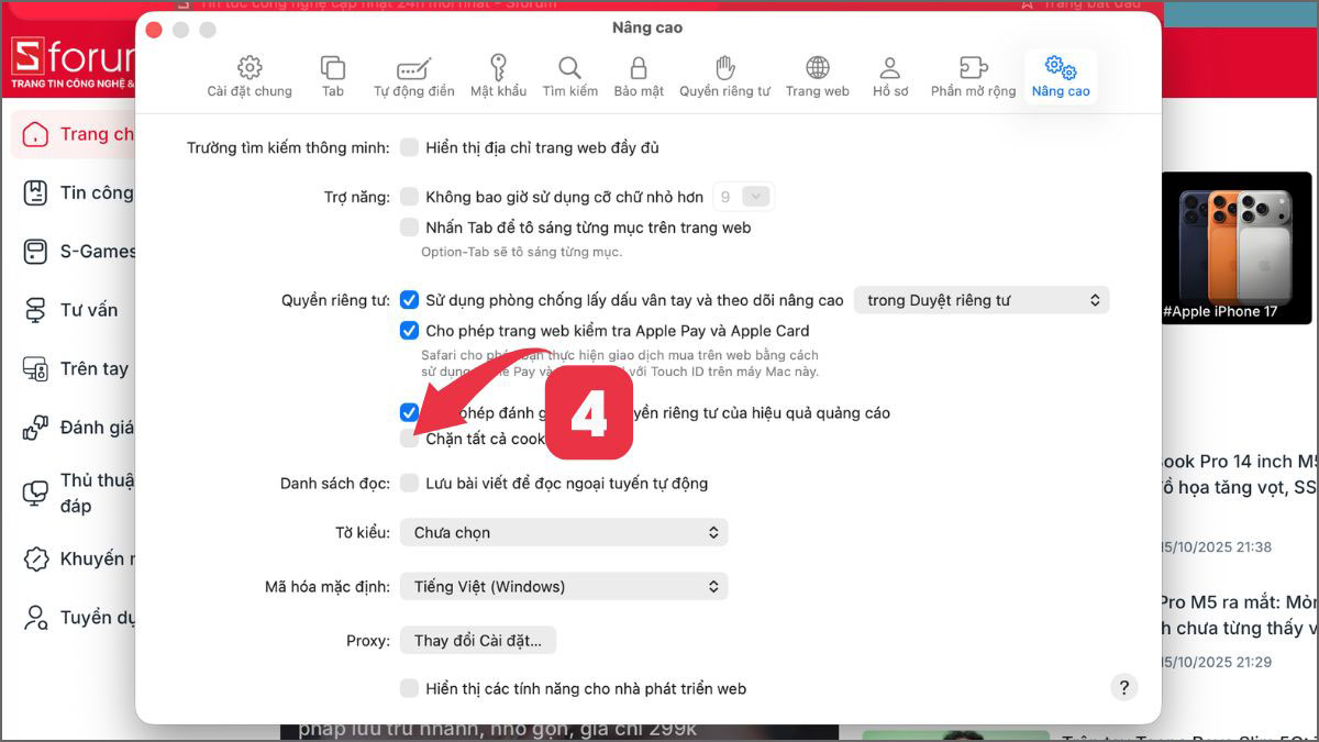 Cách bật Cookie trên trình duyệt Safari MacBook bước 3