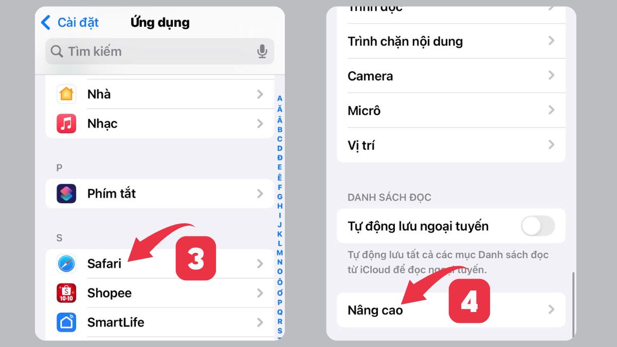 Cách bật Cookie trên trình duyệt iPhone bước 2