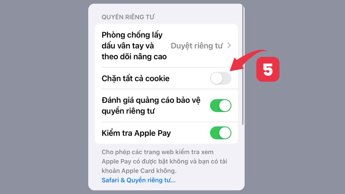 Cách bật Cookie trên trình duyệt iPhone bước 3