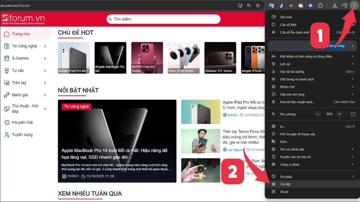 Cách bật Cookie trình duyệt Google Chrome trên máy tính bước 1