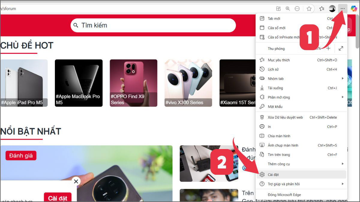Cách bật Cookie trên trình duyệt Microsoft Edge bước 1