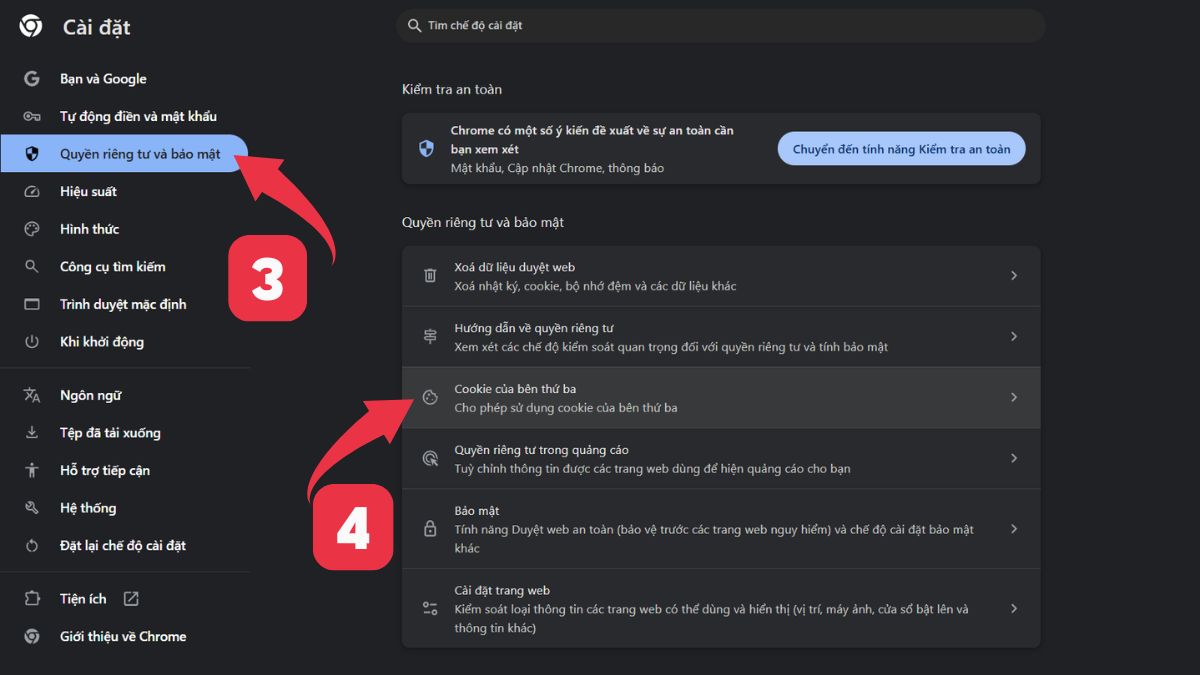 Cách bật Cookie trình duyệt Google Chrome trên máy tính bước 2