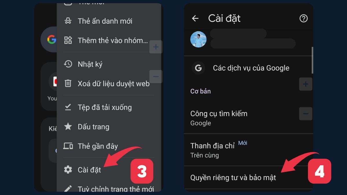 Cách bật Cookie trình duyệt Google Chrome trên điện thoại bước 2