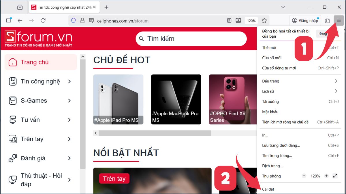 Cách bật Cookie trên trình duyệt Firefox bước 1