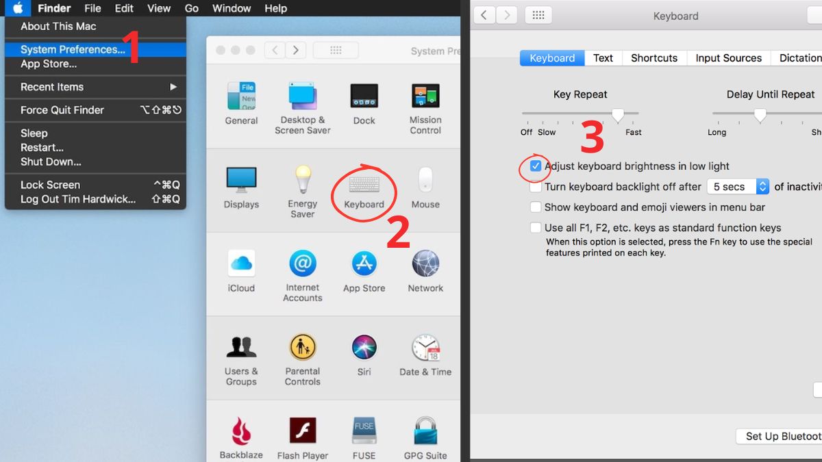 Cách bật đèn bàn phím MacBook tự điều chỉnh theo điều kiện ánh sáng bước 1