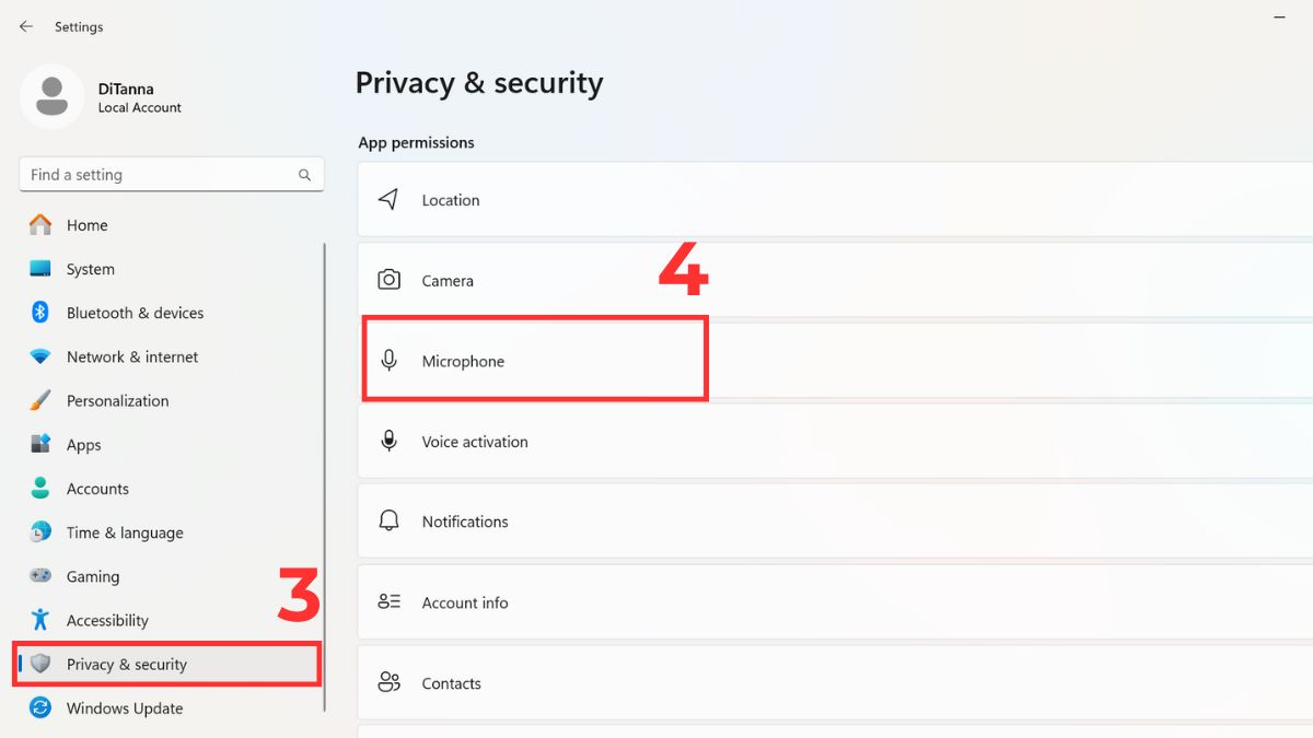Bật quyền truy cập Micro trên các ứng dụng Windows bước 2