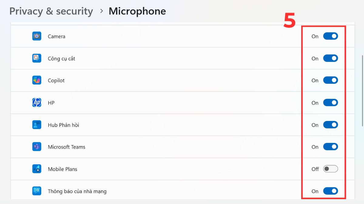 Bật quyền truy cập Micro trên các ứng dụng Windows bước 3