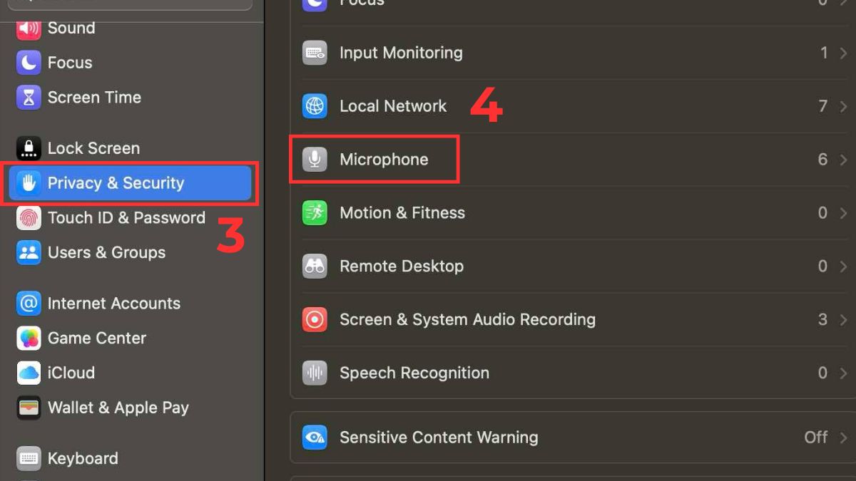 Bật quyền truy cập Micro trên các ứng dụng MacBook bước 2