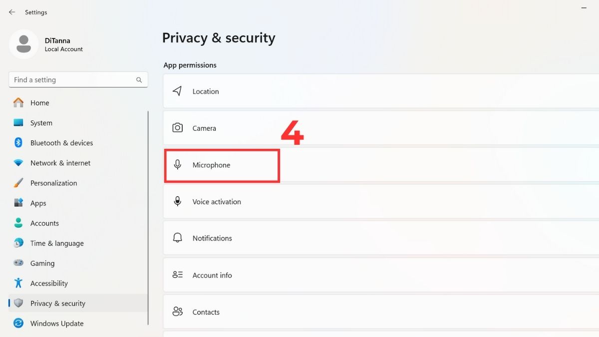 Bật quyền truy cập Micro trên máy tính Windows bước 3