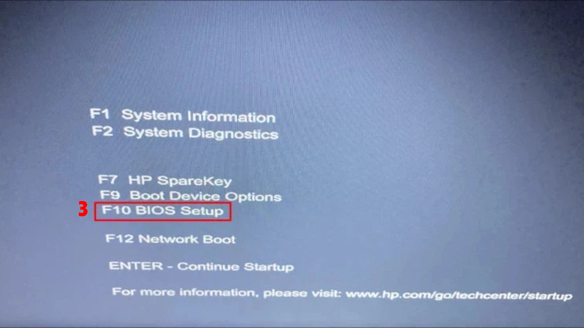 Chọn F10 BIOS Setup