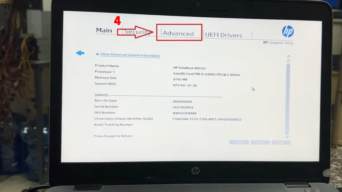 Di chuyển đến mục Advanced