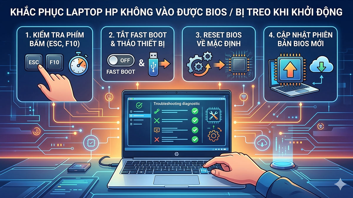 Laptop không vào được BIOS hoặc bị treo khi khởi động