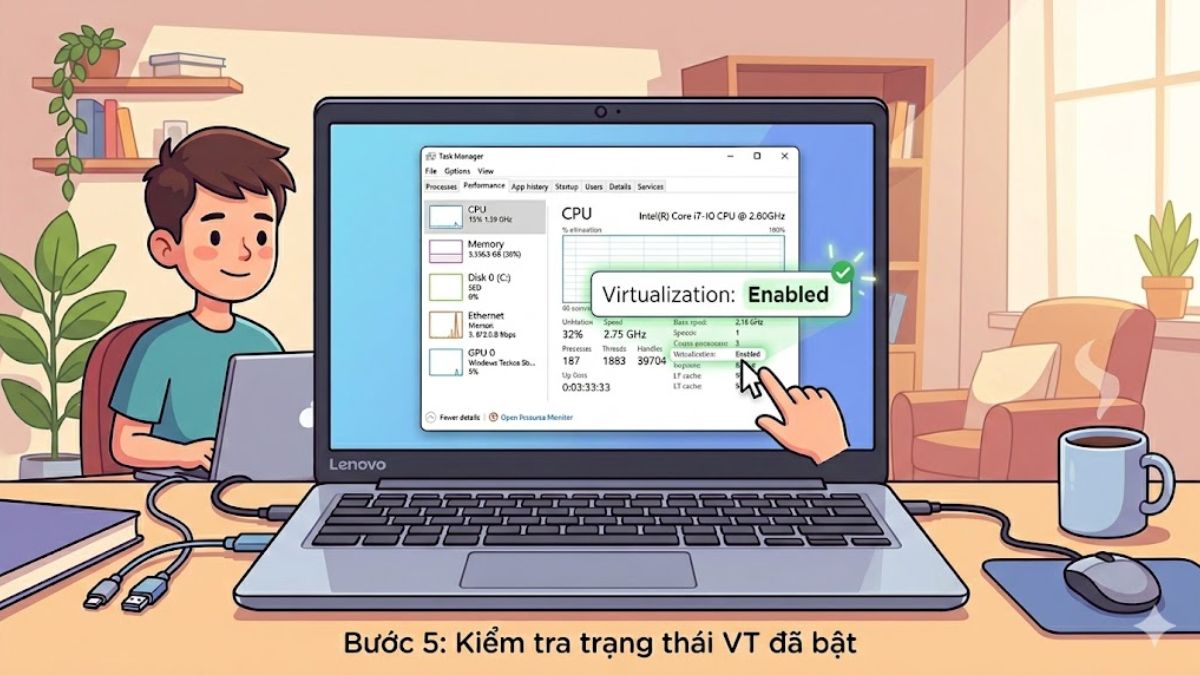 Kiểm tra lại trạng thái VT sau khi bật