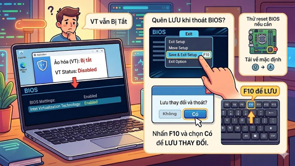 VT vẫn disabled sau khi bật trong BIOS