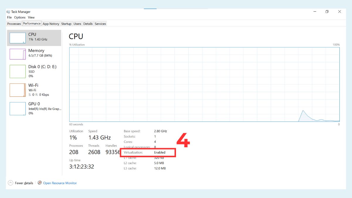 Cách kiểm tra qua Task Manager trên Windows bước 3