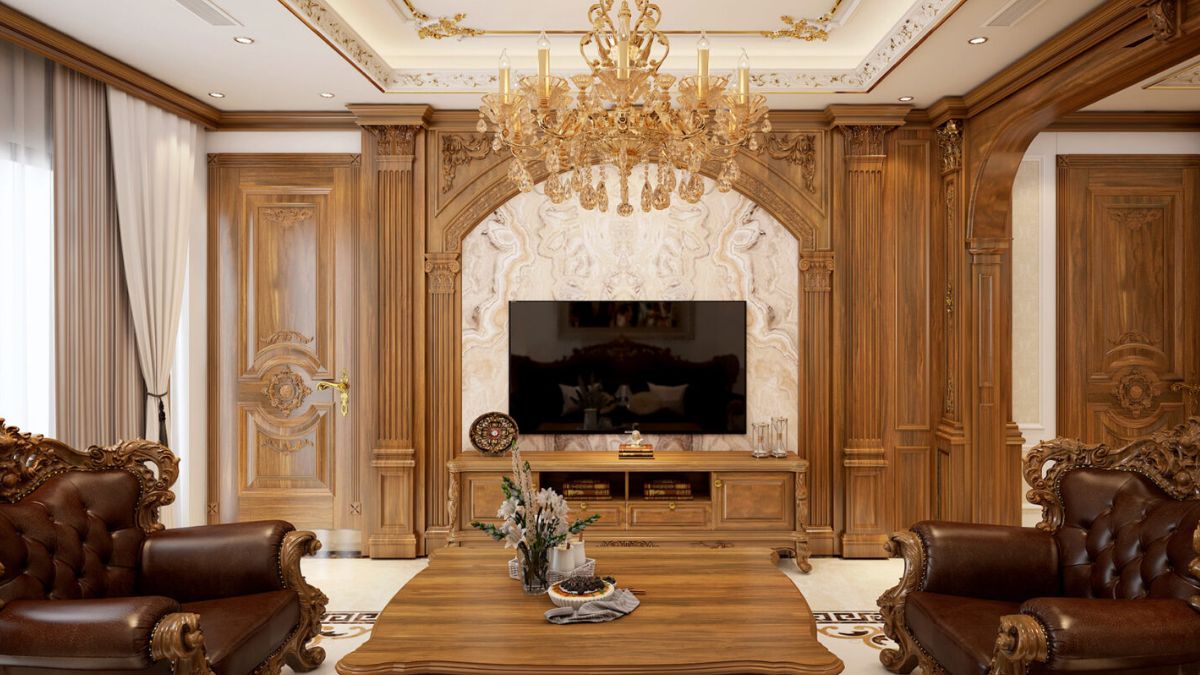Bố trí tivi phòng khách theo phong cách cổ điển