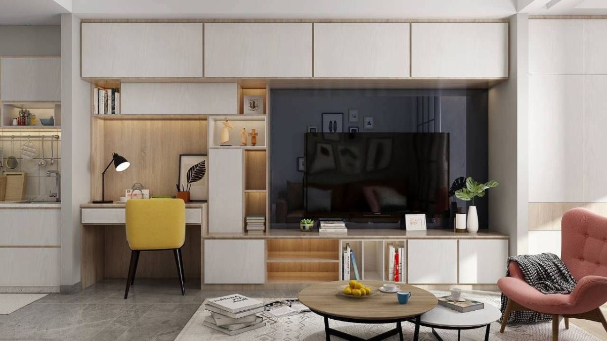 Bố trí tivi phòng khách theo phong cách Hàn Quốc đơn giản