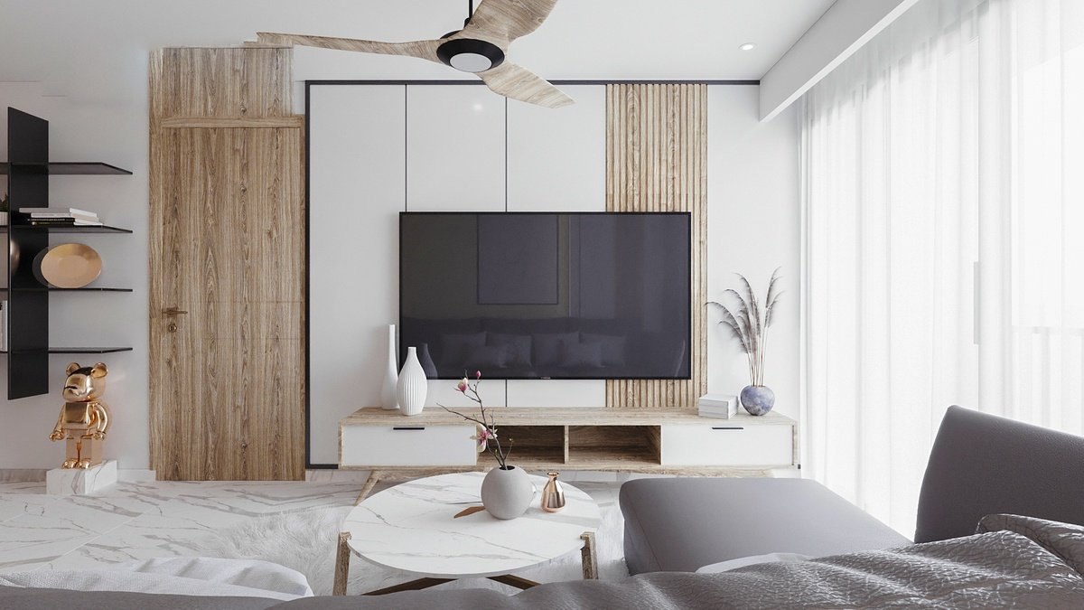 Kết hợp kệ tivi như một món đồ trang trí nghệ thuật