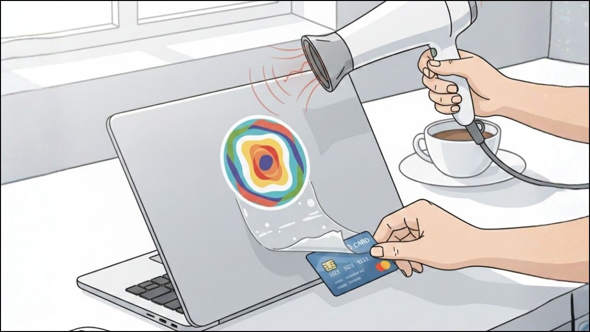 Cách gỡ sticker trên máy tính bằng máy sấy tóc