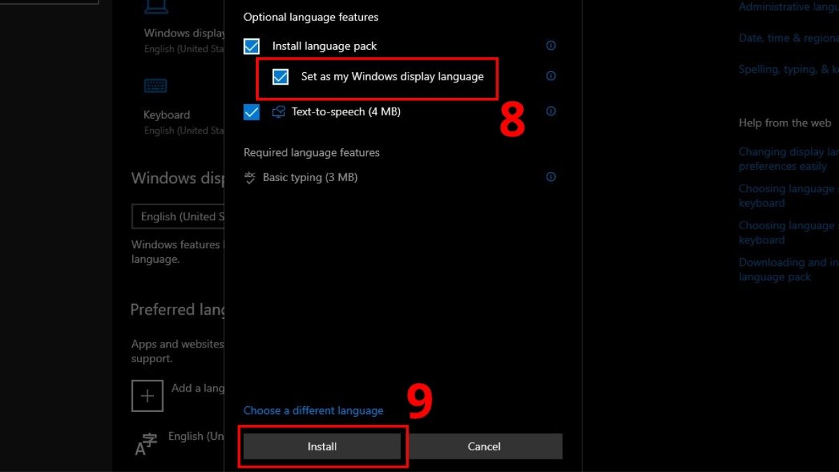 Cách cài tiếng Việt cho laptop Win 10 bước 5