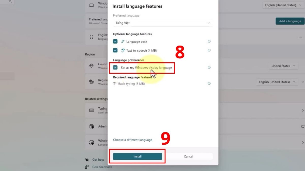Cách cài tiếng Việt cho laptop Win 11 bước 5