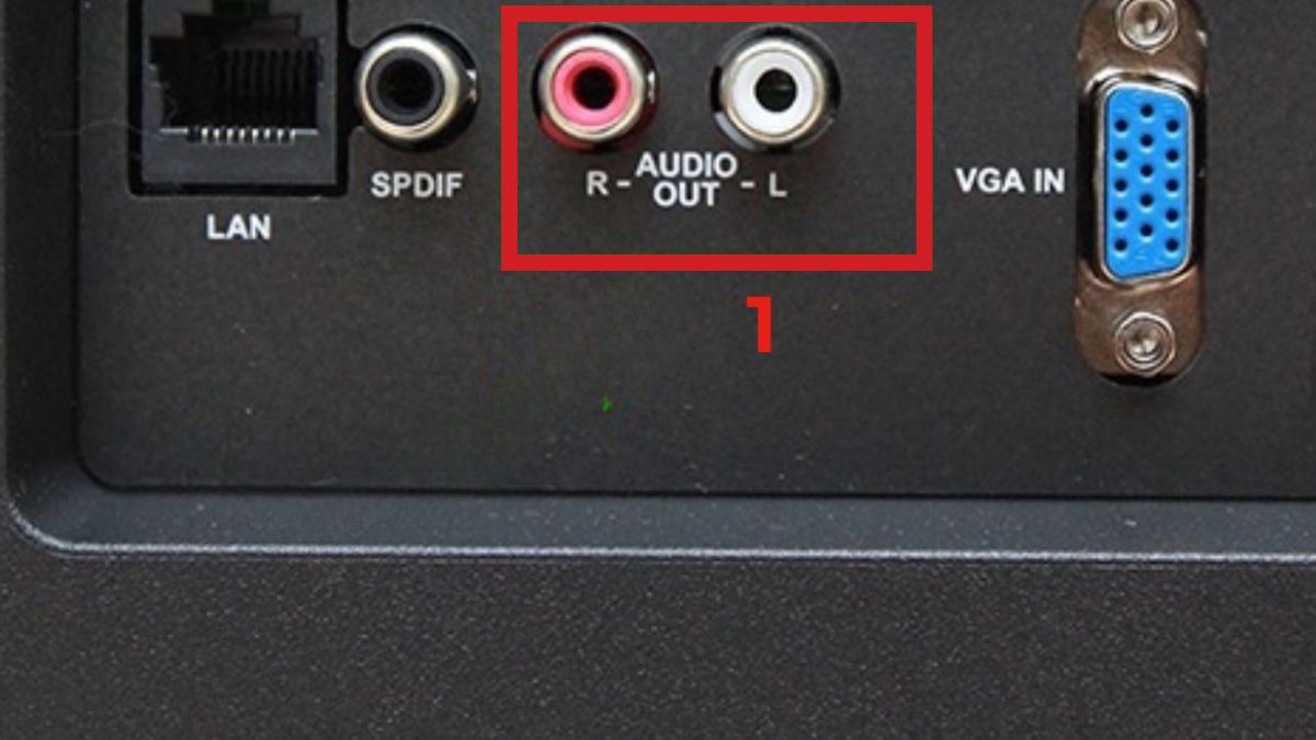 Cắm dây AV vào tivi để kết nối amply bước 1