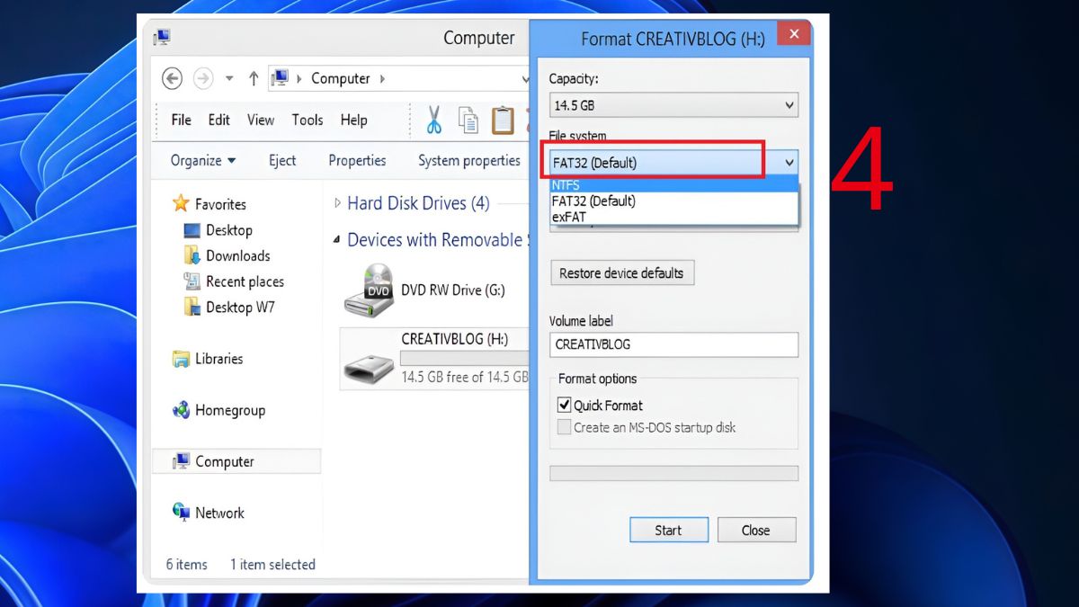 Format thẻ nhớ khi laptop vẫn không đọc được bước 3