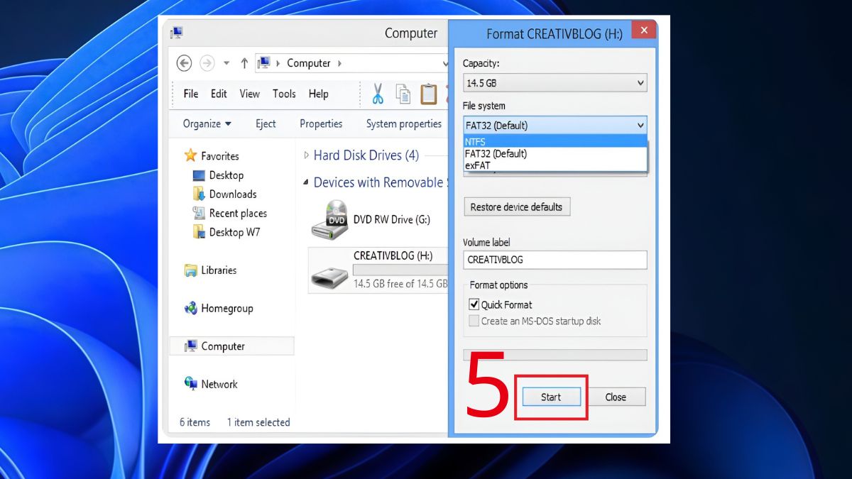 Format thẻ nhớ khi laptop vẫn không đọc được bước 4