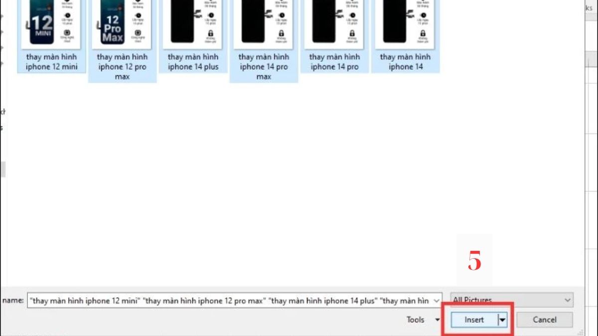 Cách chèn ảnh hàng loạt vào Excel bước 3