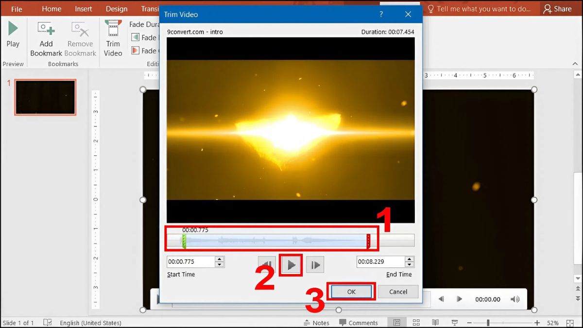 Cắt ngắn video sau khi chèn vào PowerPoint bước 3 (Hình minh họa)