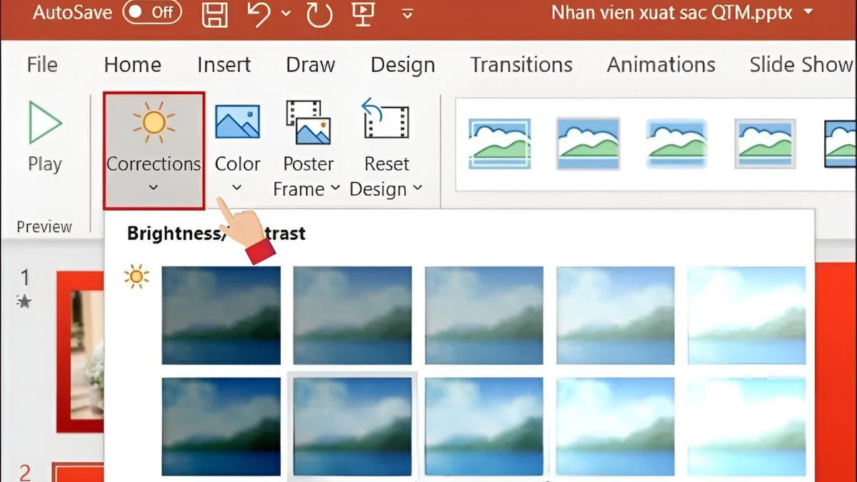 Điều chỉnh độ sáng, màu nền video sau khi chèn vào PowerPoint bước 2 (Hình minh họa)