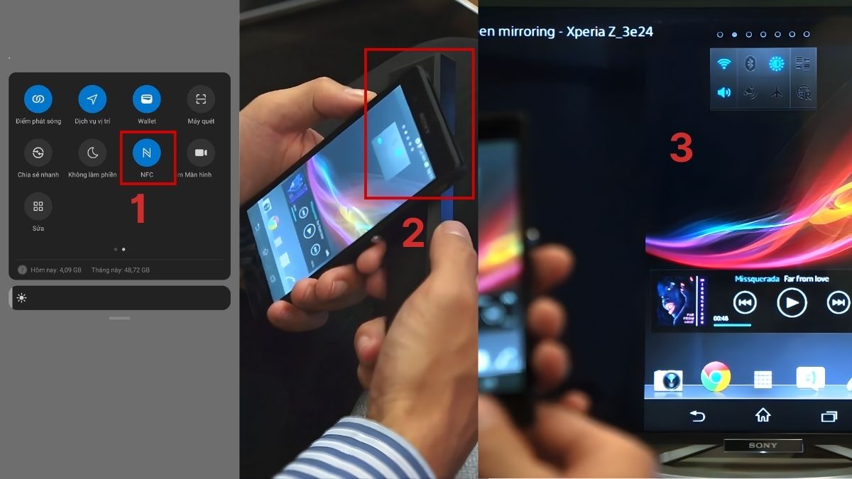 Chia sẻ màn hình điện thoại lên tivi Sony bằng NFC bước 1