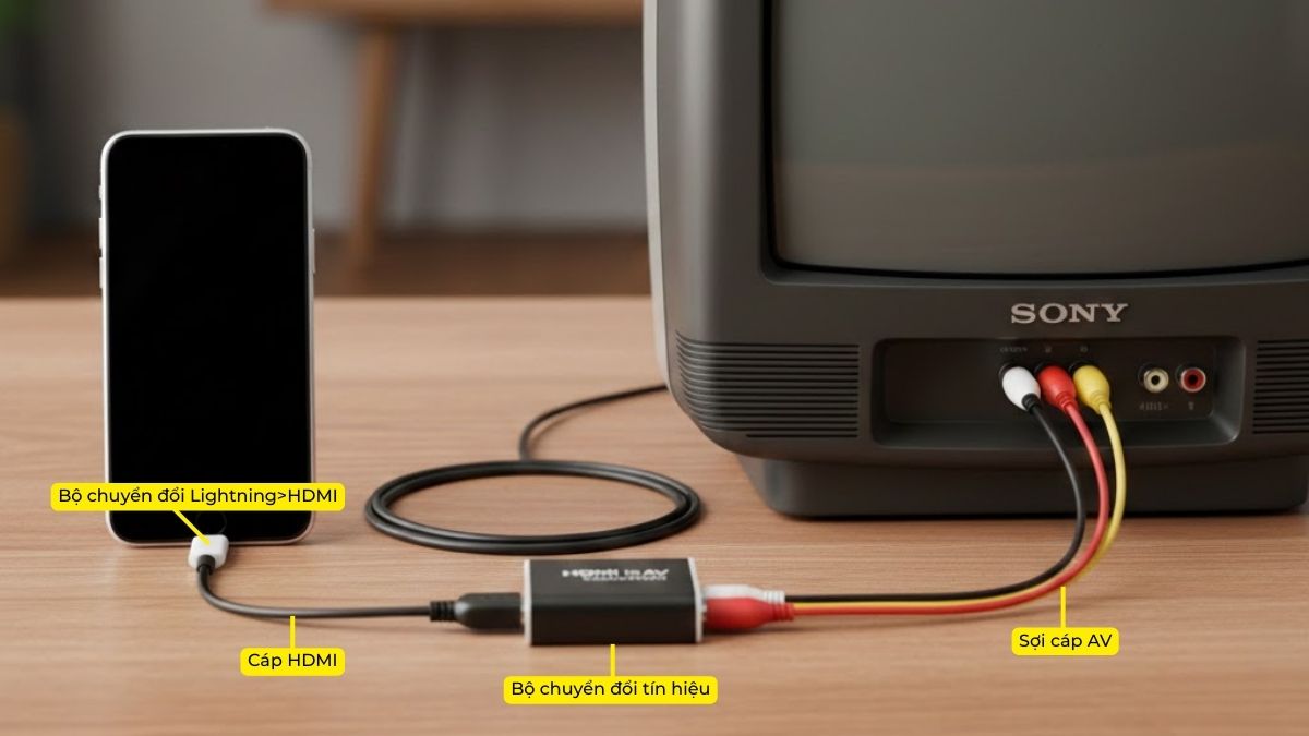 Kết nối Analog để chia sẻ màn hình iPhone lên tivi Sony