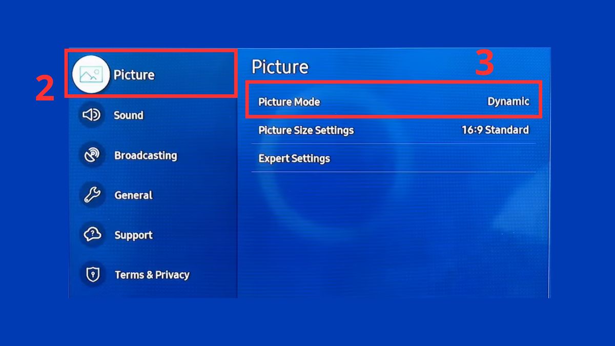 Kiểm tra và chọn đúng chế độ hình ảnh trên tivi Samsung bước 2