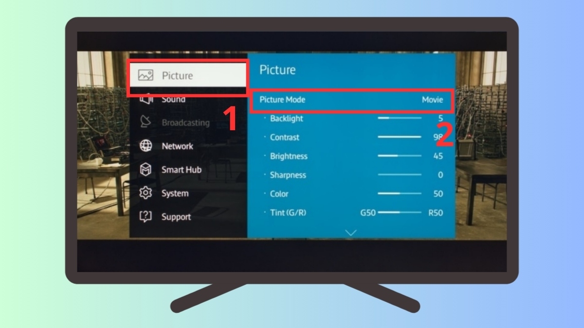 Chọn chế độ hình ảnh phù hợp để tối ưu màu tivi đời cũ bước 1