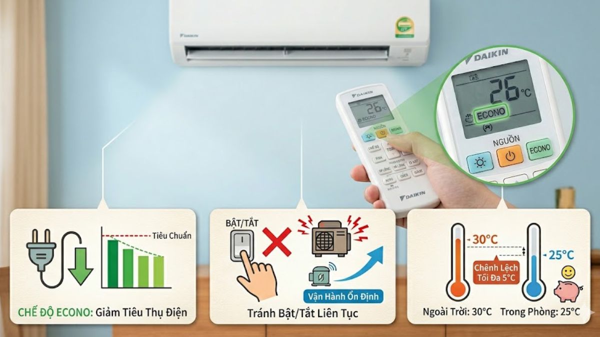 Mẹo dùng máy lạnh Daikin tiết kiệm điện