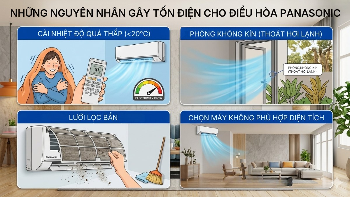 Những nguyên nhân gây tốn điện cho điều hòa Panasonic