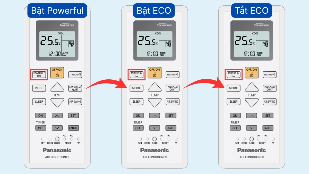 Bấm nút POWERFUL/ECO để kích hoạt làm lạnh nhanh