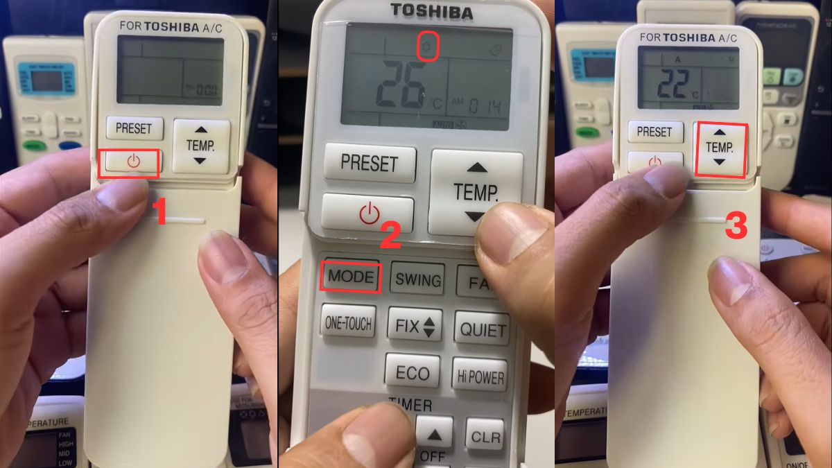 Nhấn nút nguồn ON OFF để khởi động máy lạnh Toshiba